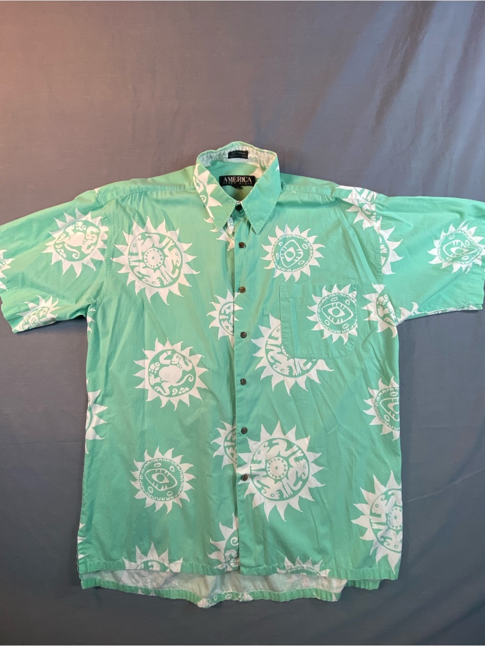 Perry Ellis Mint Green Short Sleeve Sun Print Button-Up Shirt